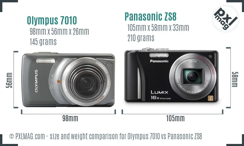 Olympus 7010 vs Panasonic ZS8 size comparison