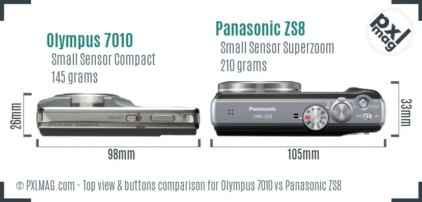 Olympus 7010 vs Panasonic ZS8 top view buttons comparison