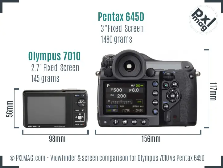Olympus 7010 vs Pentax 645D Screen and Viewfinder comparison