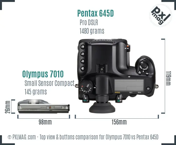 Olympus 7010 vs Pentax 645D top view buttons comparison