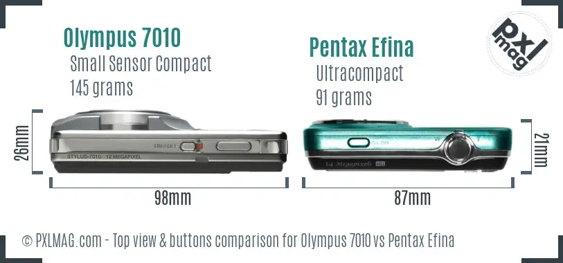Olympus 7010 vs Pentax Efina top view buttons comparison