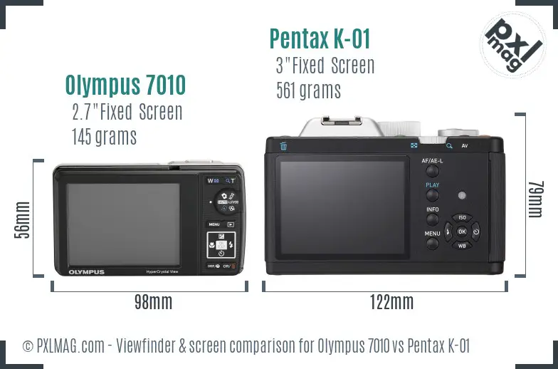 Olympus 7010 vs Pentax K-01 Screen and Viewfinder comparison