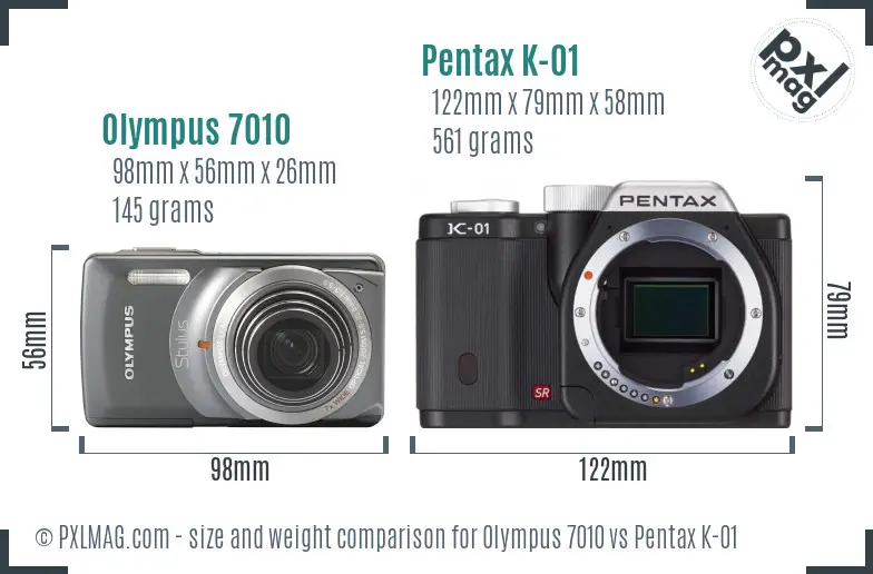 Olympus 7010 vs Pentax K-01 size comparison