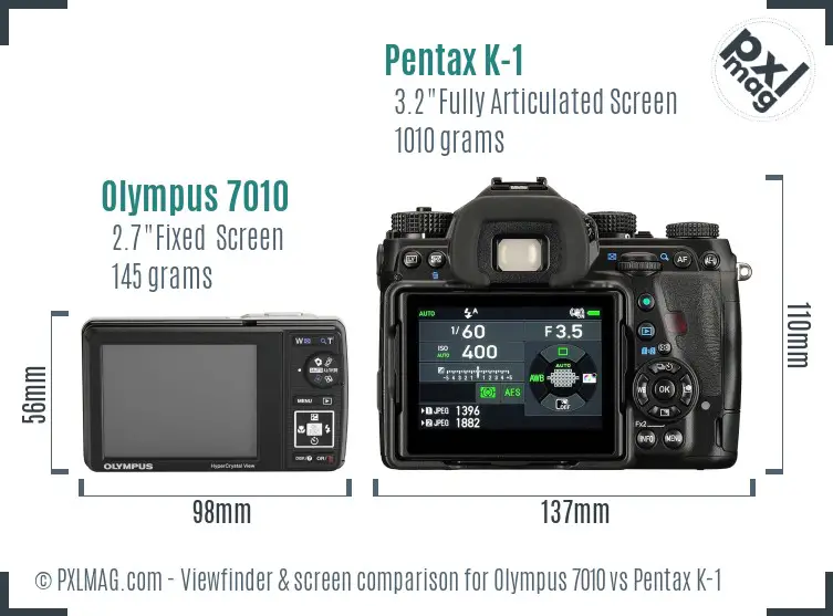 Olympus 7010 vs Pentax K-1 Screen and Viewfinder comparison