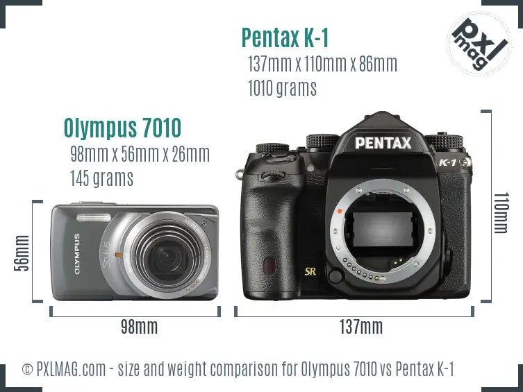 Olympus 7010 vs Pentax K-1 size comparison