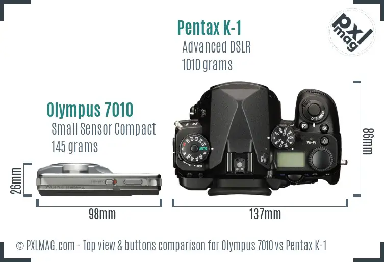 Olympus 7010 vs Pentax K-1 top view buttons comparison