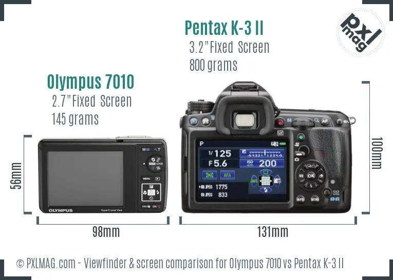 Olympus 7010 vs Pentax K-3 II Screen and Viewfinder comparison