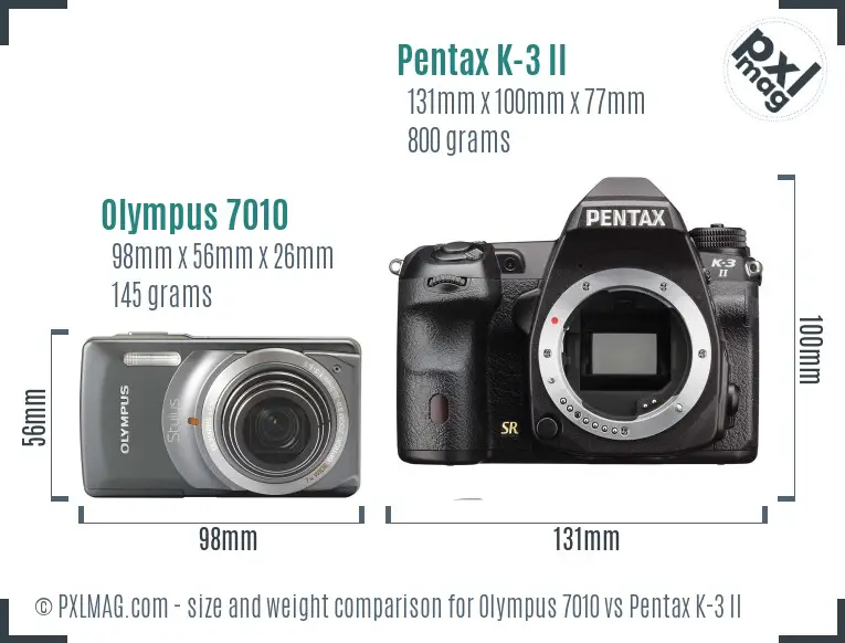 Olympus 7010 vs Pentax K-3 II size comparison