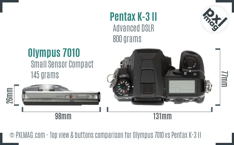 Olympus 7010 vs Pentax K-3 II top view buttons comparison