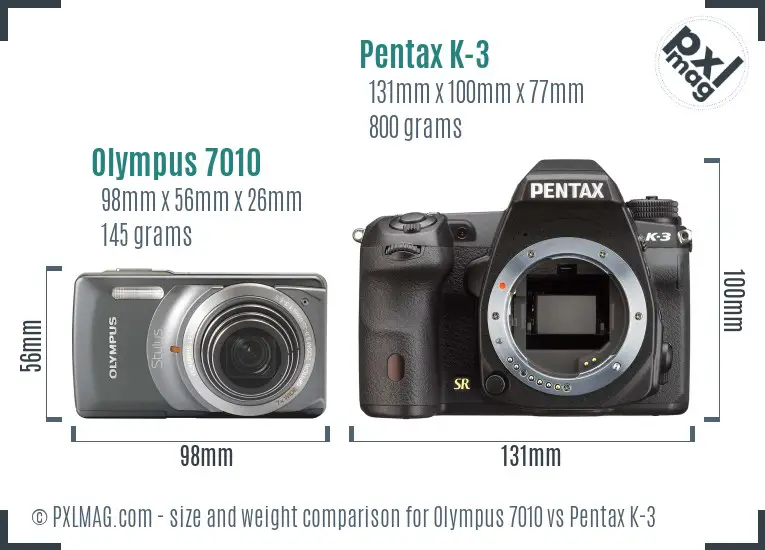 Olympus 7010 vs Pentax K-3 size comparison