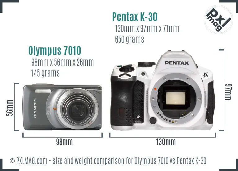 Olympus 7010 vs Pentax K-30 size comparison