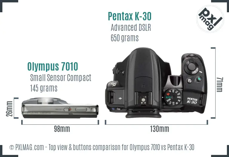 Olympus 7010 vs Pentax K-30 top view buttons comparison