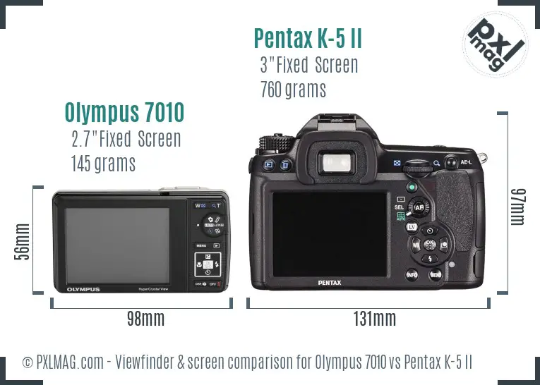 Olympus 7010 vs Pentax K-5 II Screen and Viewfinder comparison