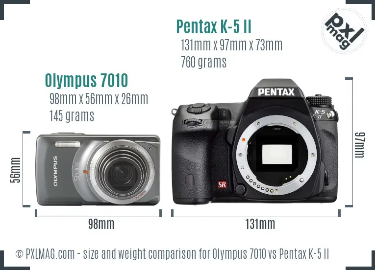 Olympus 7010 vs Pentax K-5 II size comparison