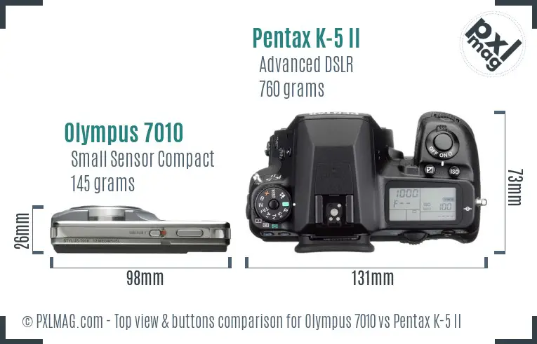 Olympus 7010 vs Pentax K-5 II top view buttons comparison