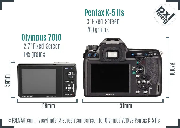 Olympus 7010 vs Pentax K-5 IIs Screen and Viewfinder comparison