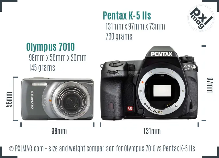 Olympus 7010 vs Pentax K-5 IIs size comparison