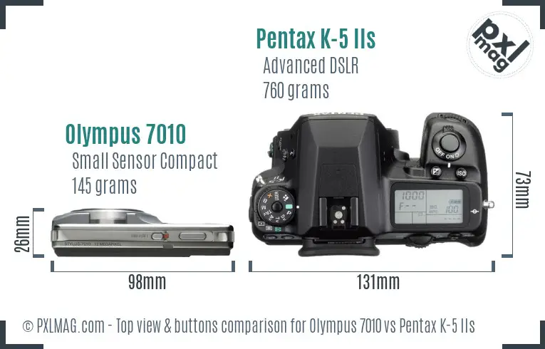 Olympus 7010 vs Pentax K-5 IIs top view buttons comparison