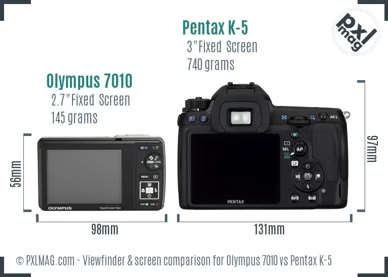 Olympus 7010 vs Pentax K-5 Screen and Viewfinder comparison
