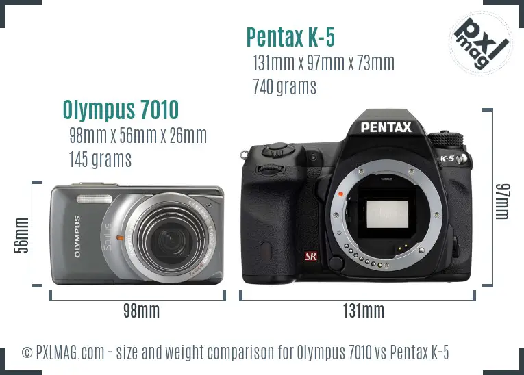 Olympus 7010 vs Pentax K-5 size comparison