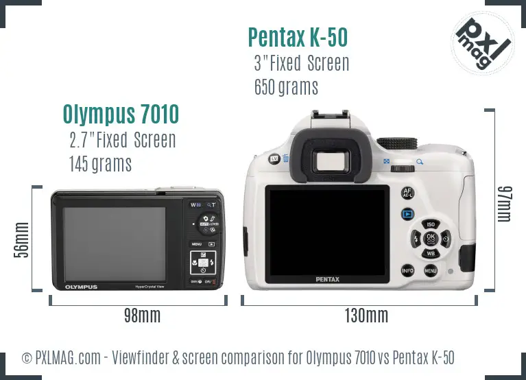 Olympus 7010 vs Pentax K-50 Screen and Viewfinder comparison