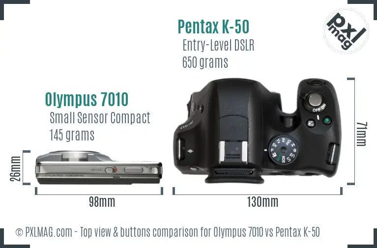 Olympus 7010 vs Pentax K-50 top view buttons comparison