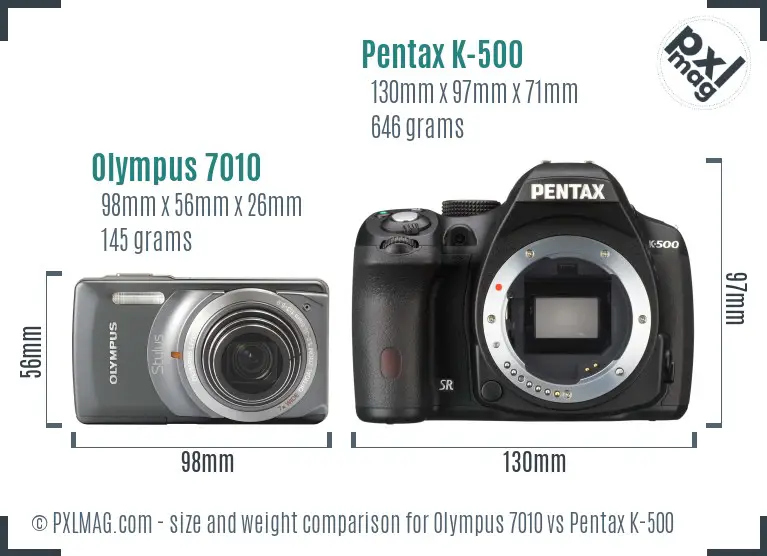 Olympus 7010 vs Pentax K-500 size comparison