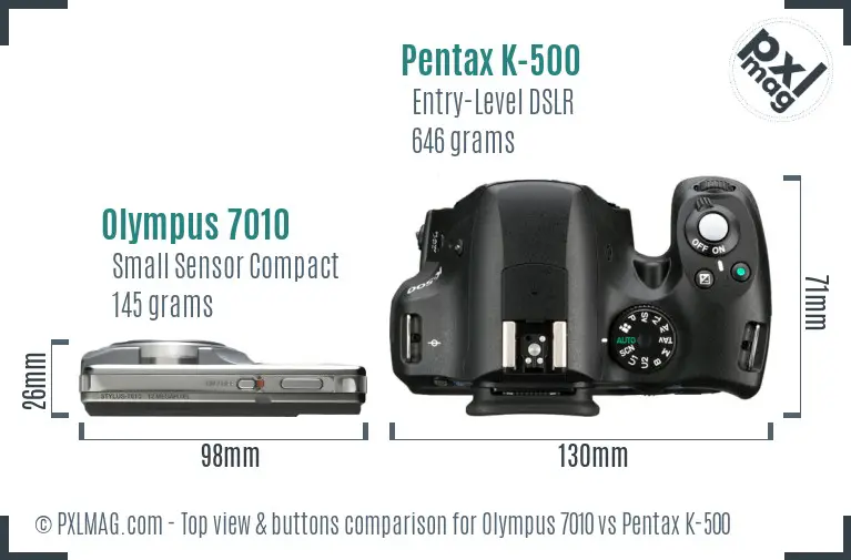 Olympus 7010 vs Pentax K-500 top view buttons comparison