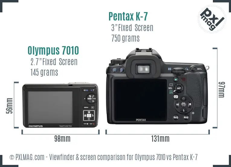 Olympus 7010 vs Pentax K-7 Screen and Viewfinder comparison