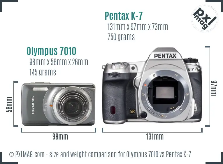 Olympus 7010 vs Pentax K-7 size comparison