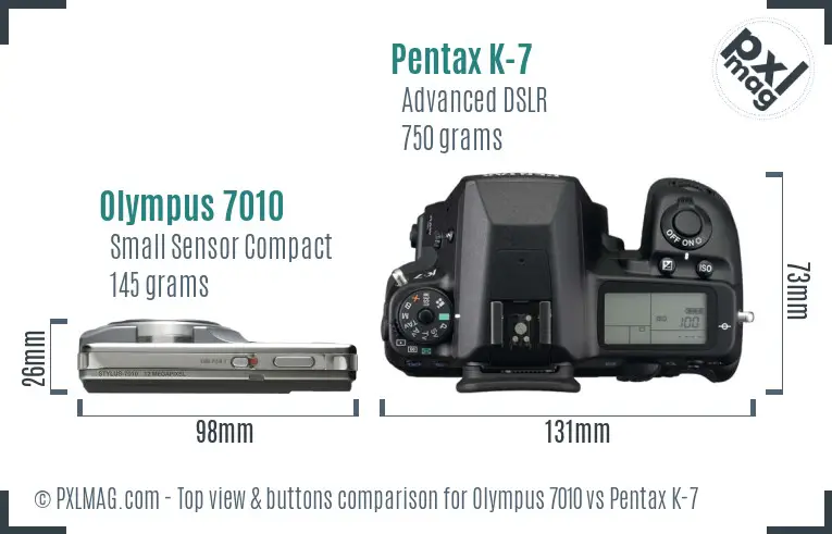 Olympus 7010 vs Pentax K-7 top view buttons comparison