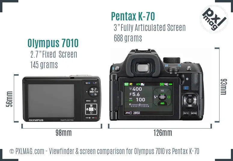 Olympus 7010 vs Pentax K-70 Screen and Viewfinder comparison