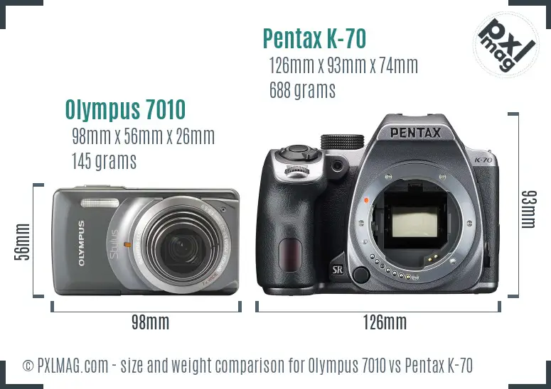 Olympus 7010 vs Pentax K-70 size comparison