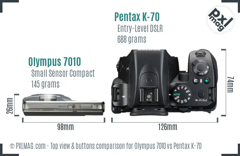 Olympus 7010 vs Pentax K-70 top view buttons comparison