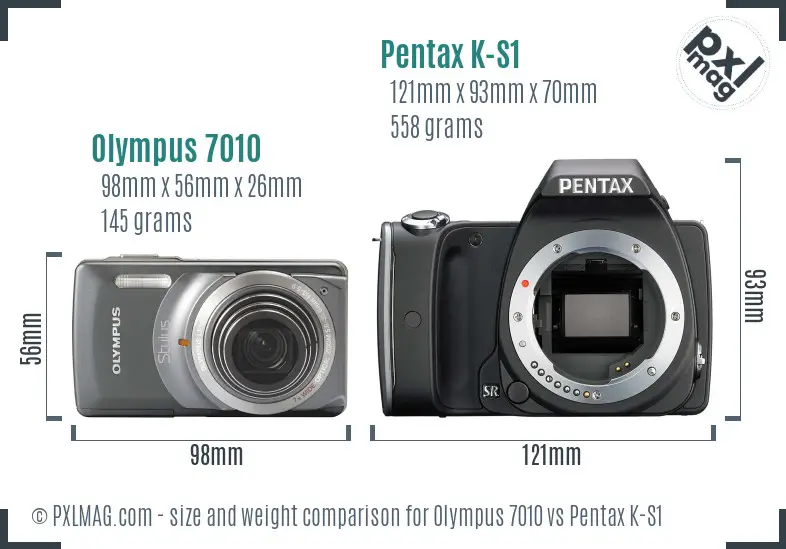 Olympus 7010 vs Pentax K-S1 size comparison