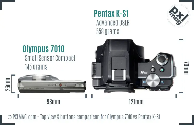 Olympus 7010 vs Pentax K-S1 top view buttons comparison