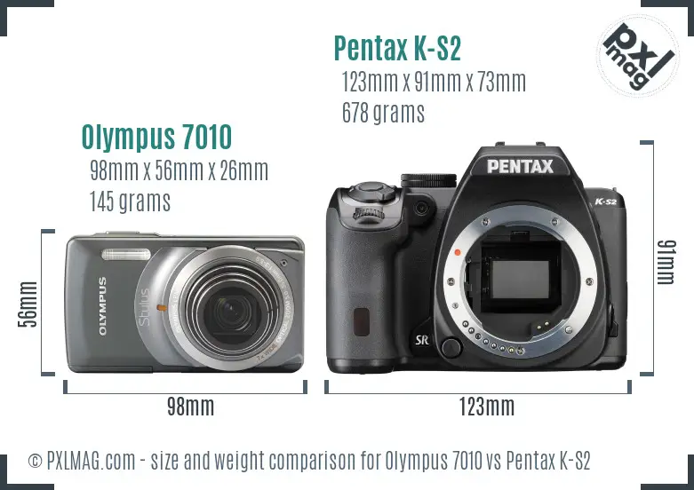 Olympus 7010 vs Pentax K-S2 size comparison