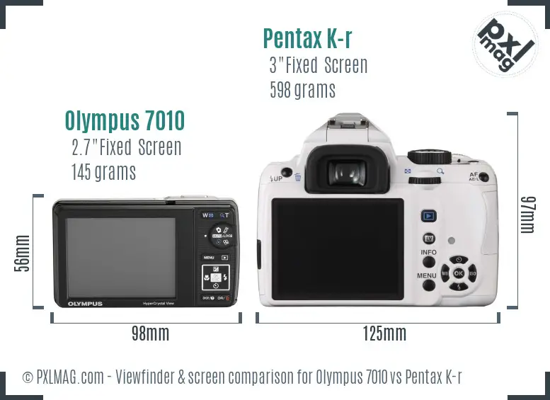 Olympus 7010 vs Pentax K-r Screen and Viewfinder comparison
