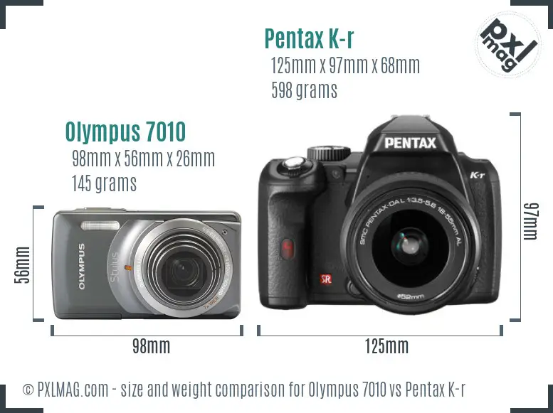 Olympus 7010 vs Pentax K-r size comparison