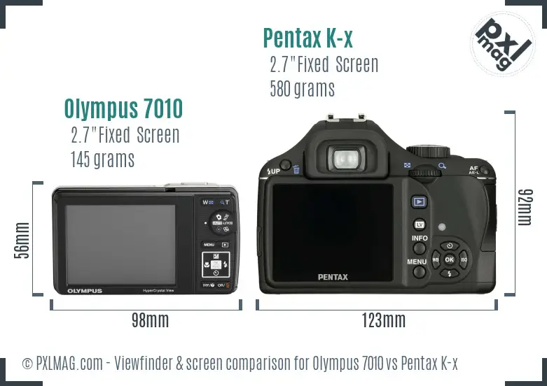 Olympus 7010 vs Pentax K-x Screen and Viewfinder comparison