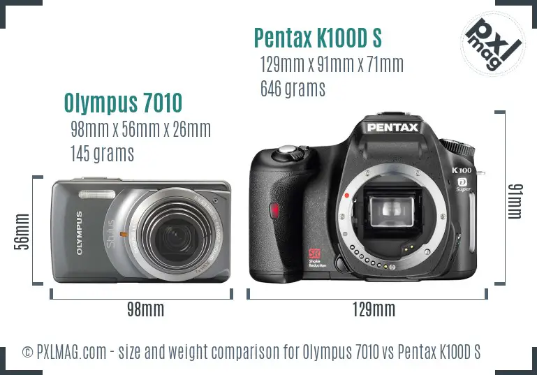 Olympus 7010 vs Pentax K100D S size comparison