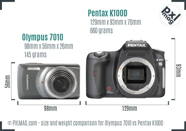 Olympus 7010 vs Pentax K100D size comparison