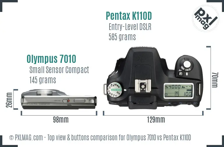 Olympus 7010 vs Pentax K110D top view buttons comparison