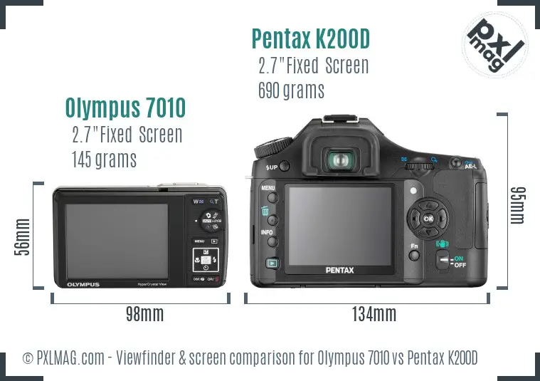 Olympus 7010 vs Pentax K200D Screen and Viewfinder comparison