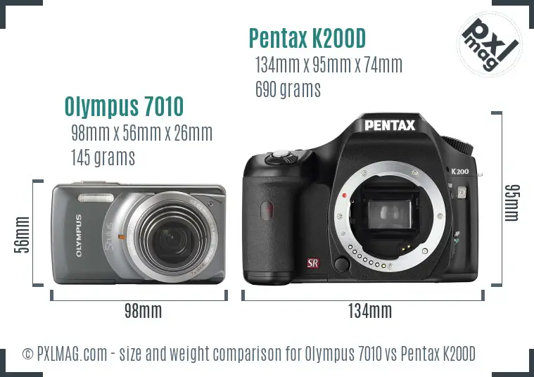Olympus 7010 vs Pentax K200D size comparison