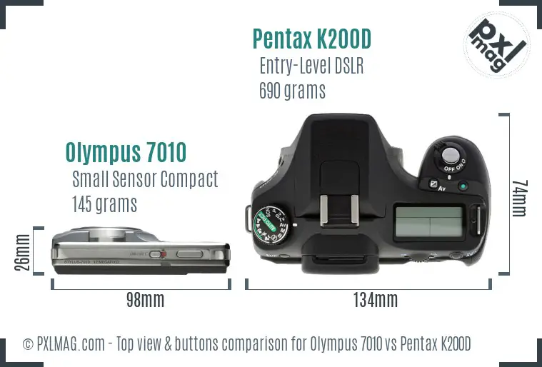 Olympus 7010 vs Pentax K200D top view buttons comparison