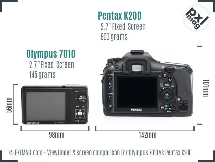 Olympus 7010 vs Pentax K20D Screen and Viewfinder comparison