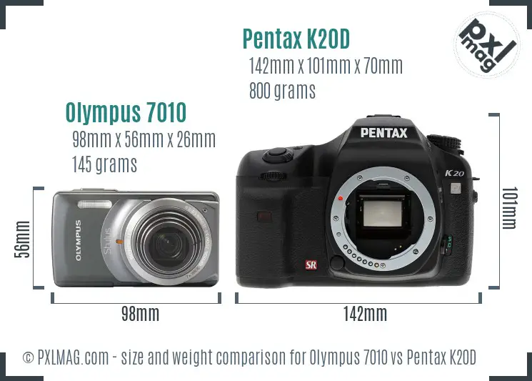 Olympus 7010 vs Pentax K20D size comparison