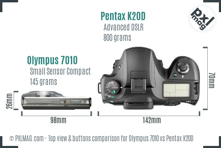 Olympus 7010 vs Pentax K20D top view buttons comparison
