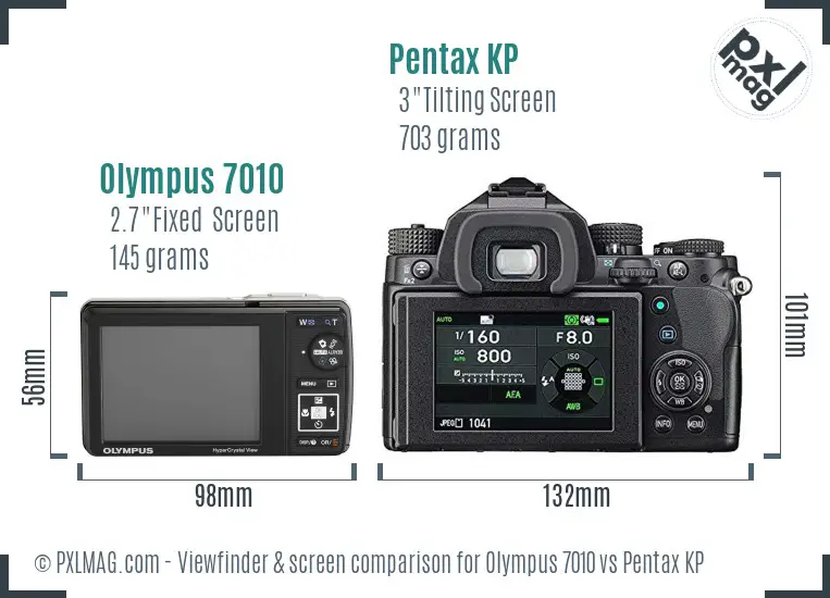 Olympus 7010 vs Pentax KP Screen and Viewfinder comparison